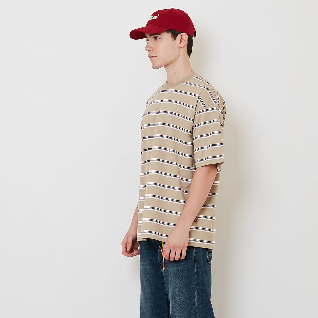Men Oversized Stripe Tee - Light Khaki - SM2511186A