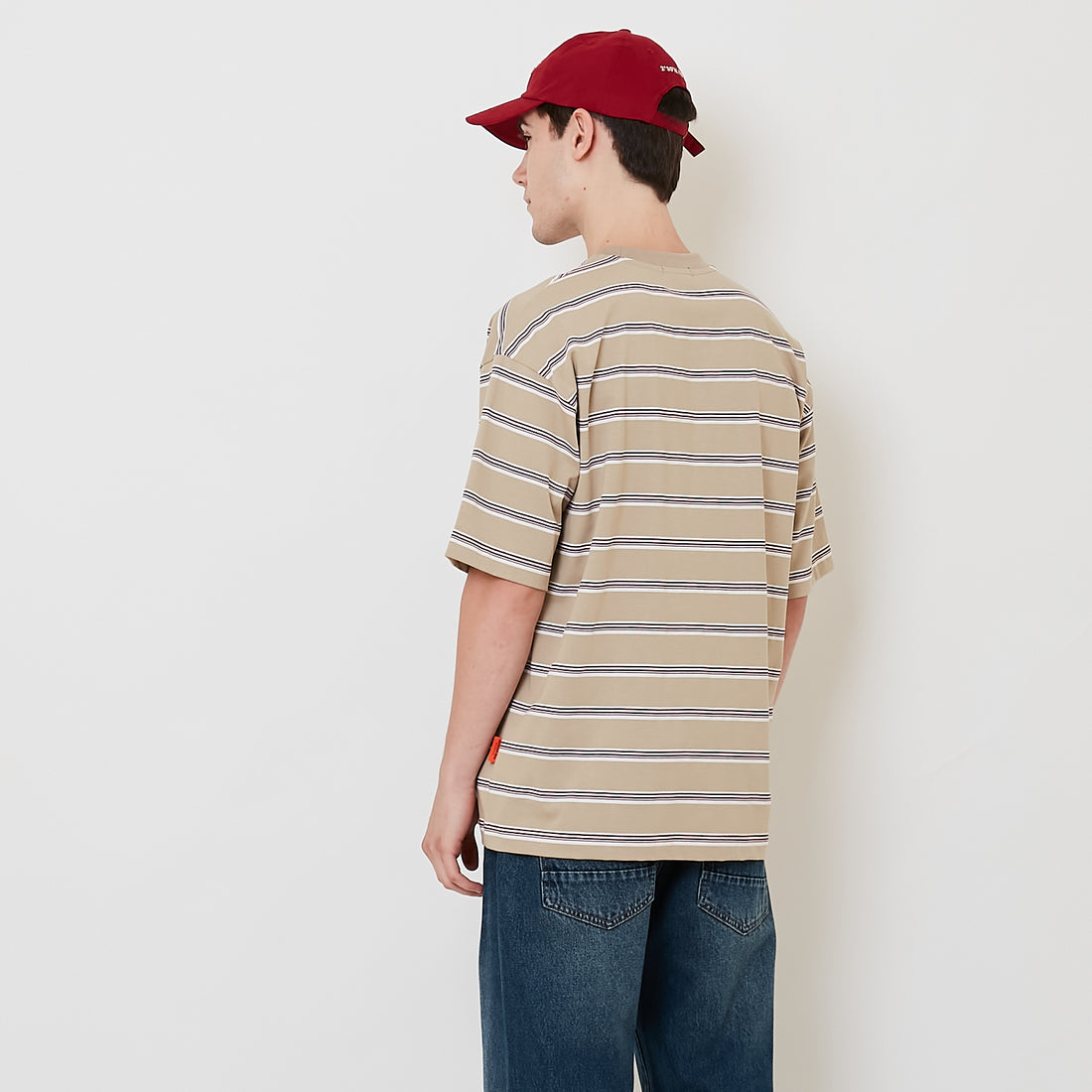 Men Oversized Stripe Tee - Light Khaki - SM2511186A