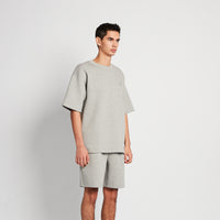Men Printed Oversized Tee - Melange Grey - SM2511192B