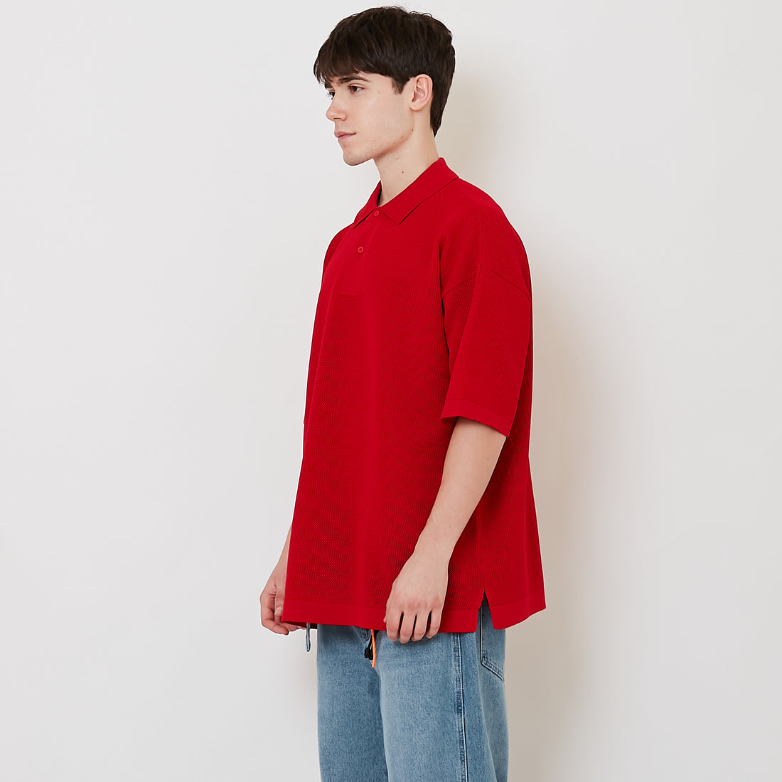 Men Oversized Polo Sweater - Red - SM2511214A