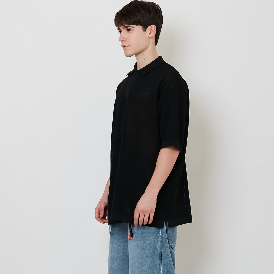 Men Oversized Stripe Sweater - Black - SM2511214B