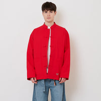 Men Oversized Nylon Tang Suit Shirt - Red - SM2512195B