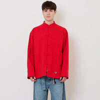 Men Oversized Nylon Tang Suit Shirt - Red - SM2512195B