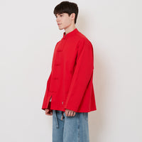 Men Oversized Nylon Tang Suit Shirt - Red - SM2512195B
