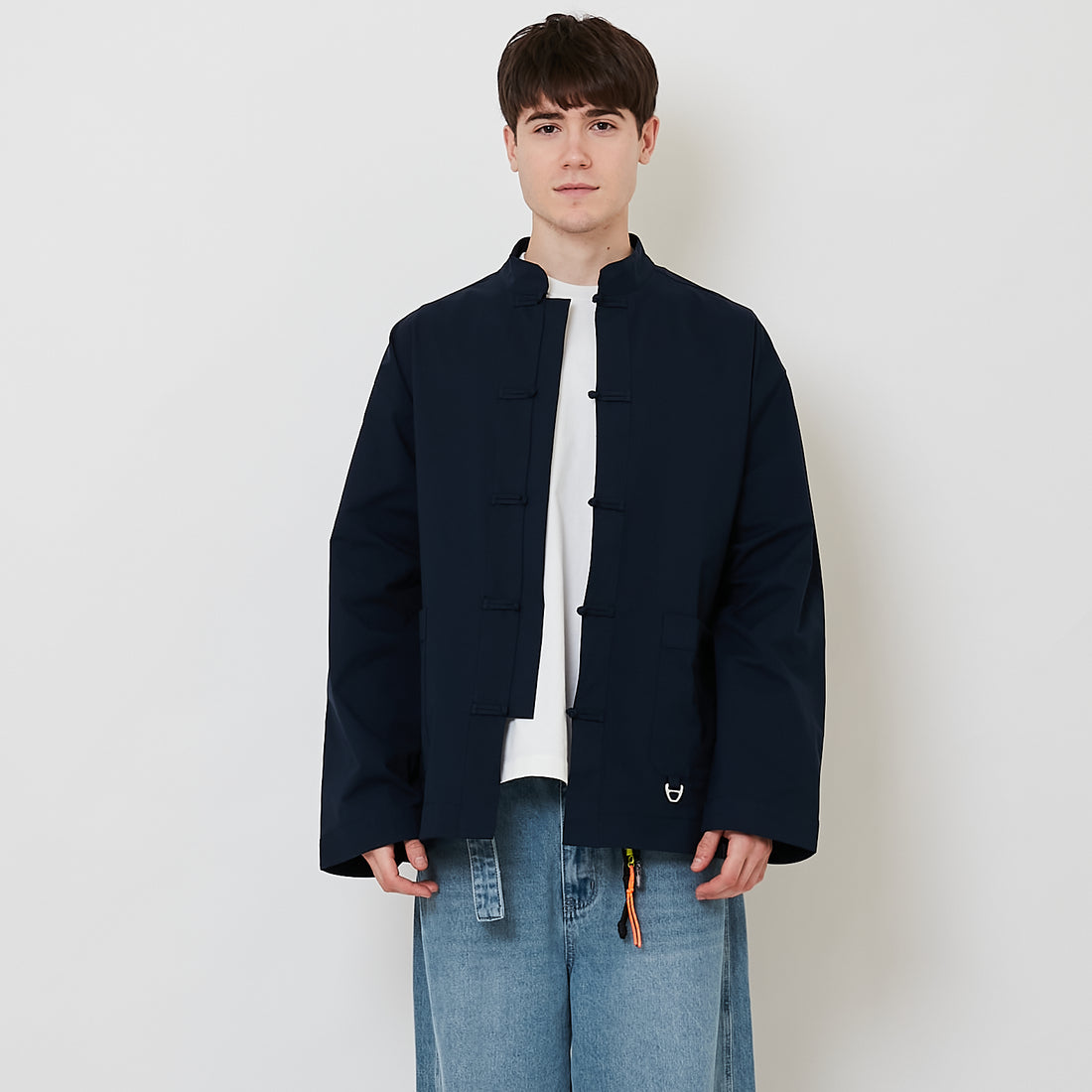 Men Oversized Nylon Tang Suit Shirt - Navy - SM2512195C