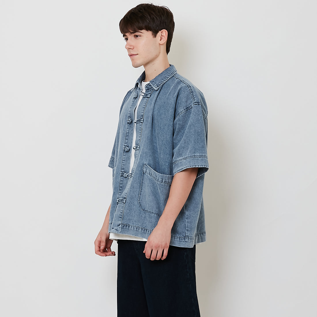 Men Oversized Denim Tang Suit Shirt - Light Blue - SM2512196A