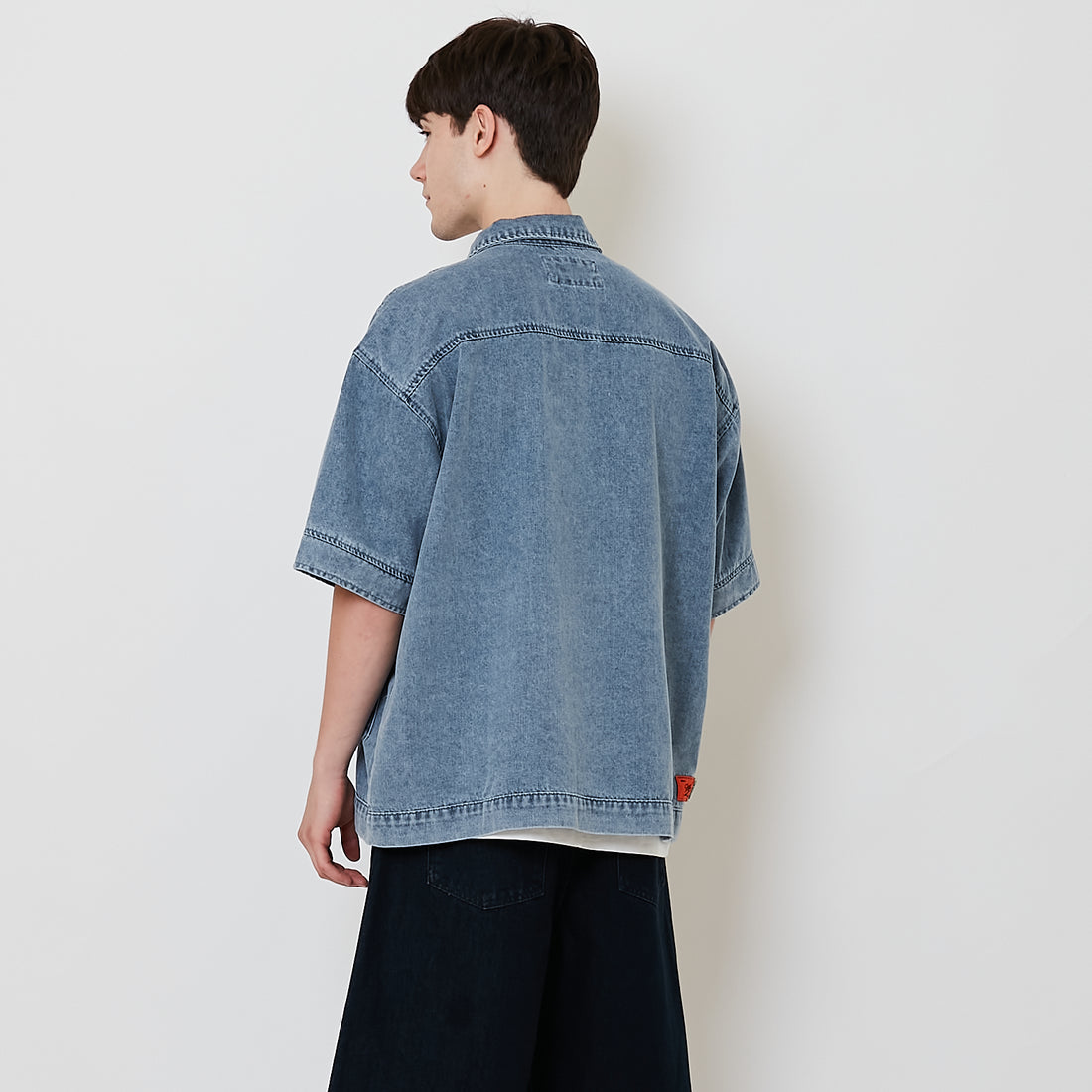 Men Oversized Denim Tang Suit Shirt - Light Blue - SM2512196A