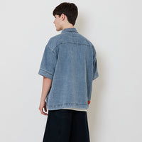 Men Oversized Denim Tang Suit Shirt - Light Blue - SM2512196A