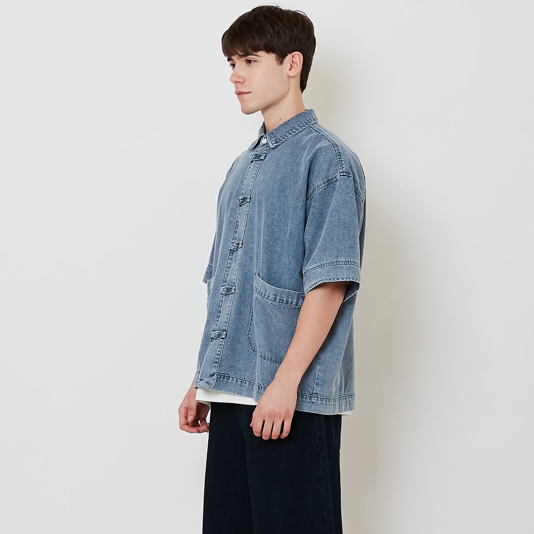 Men Oversized Denim Tang Suit Shirt - Light Blue - SM2512196A