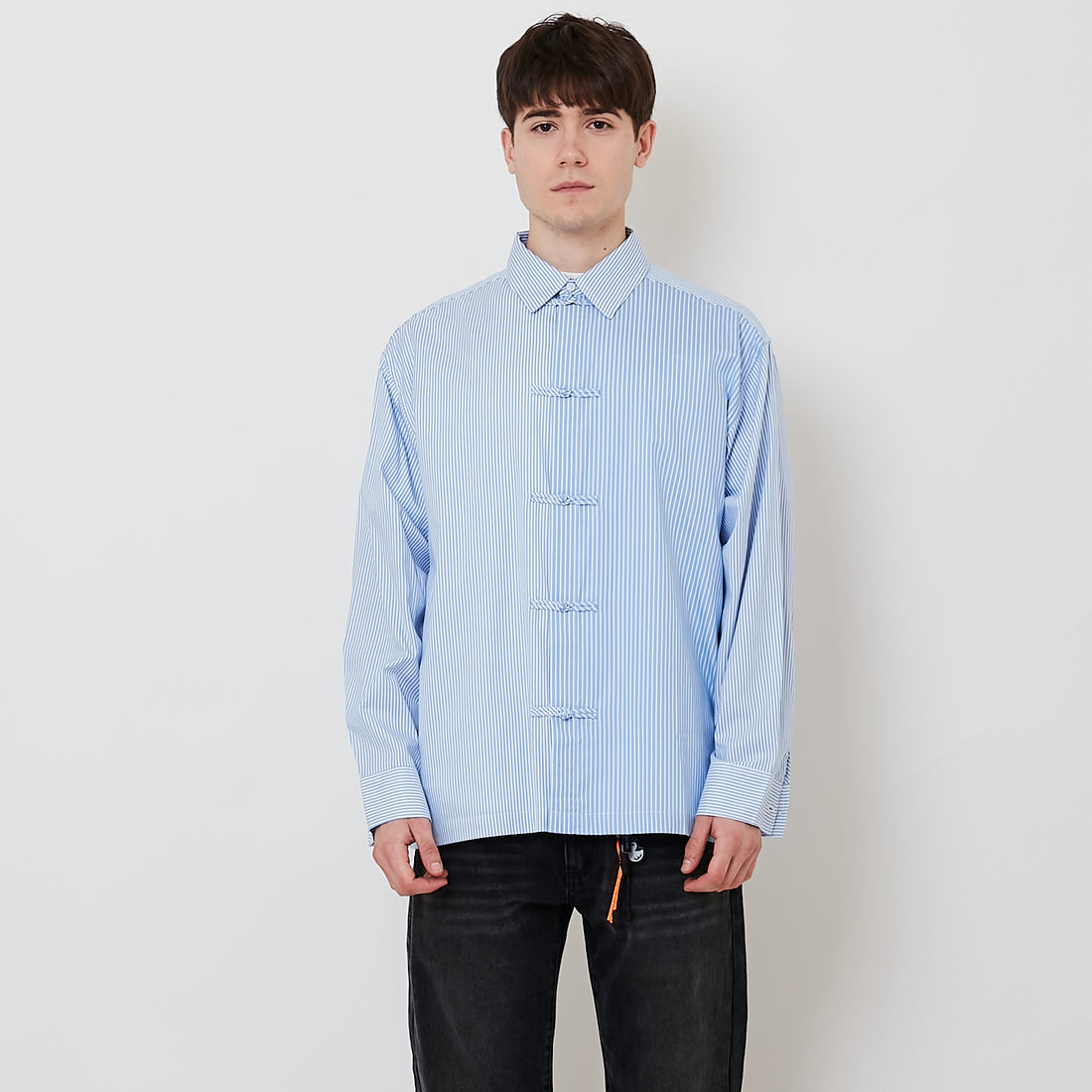 Men Oversized Oxford Tang Suit Shirt - Light Blue - SM2512197A
