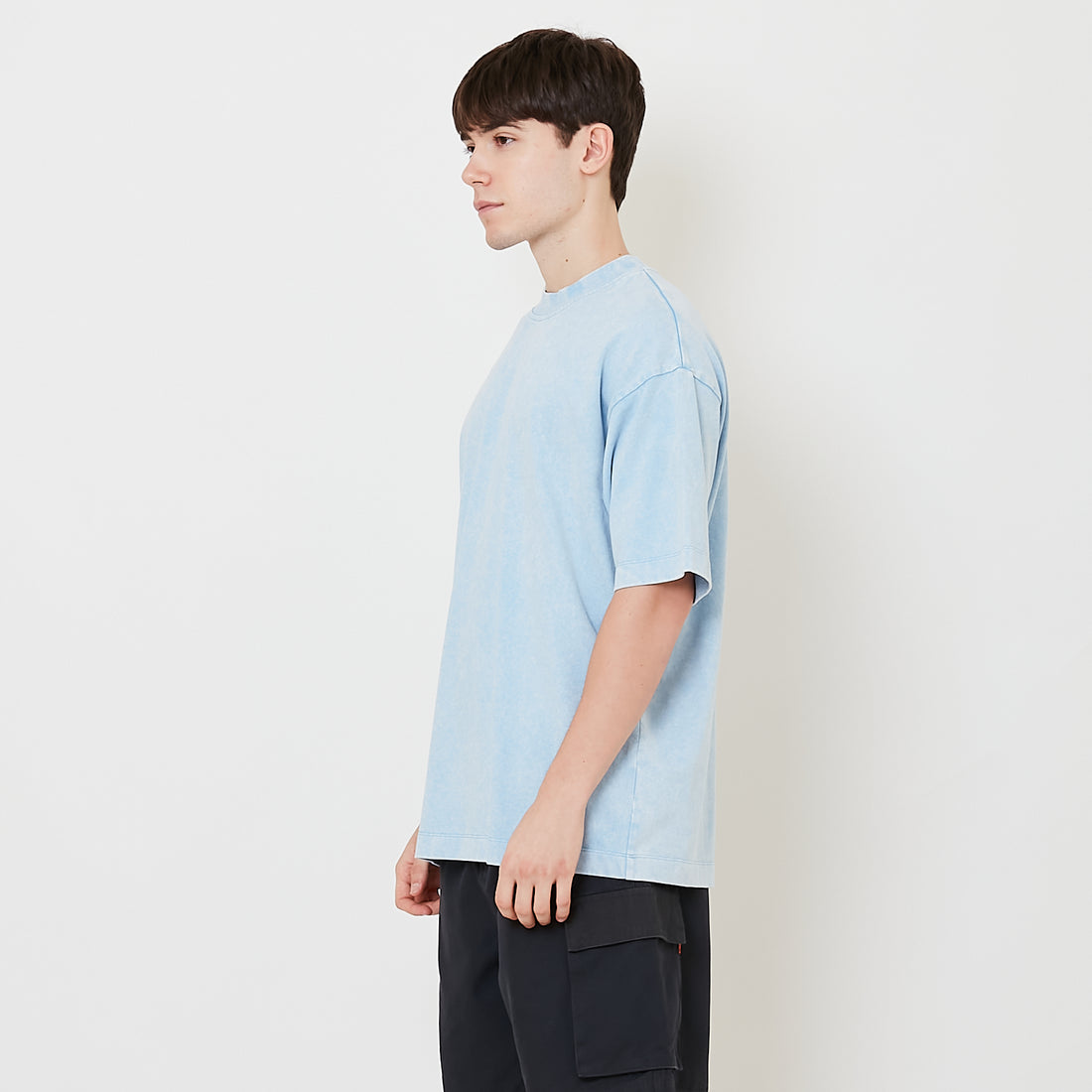 Men Oversized Washed Tee - Light Blue - SM2512203A