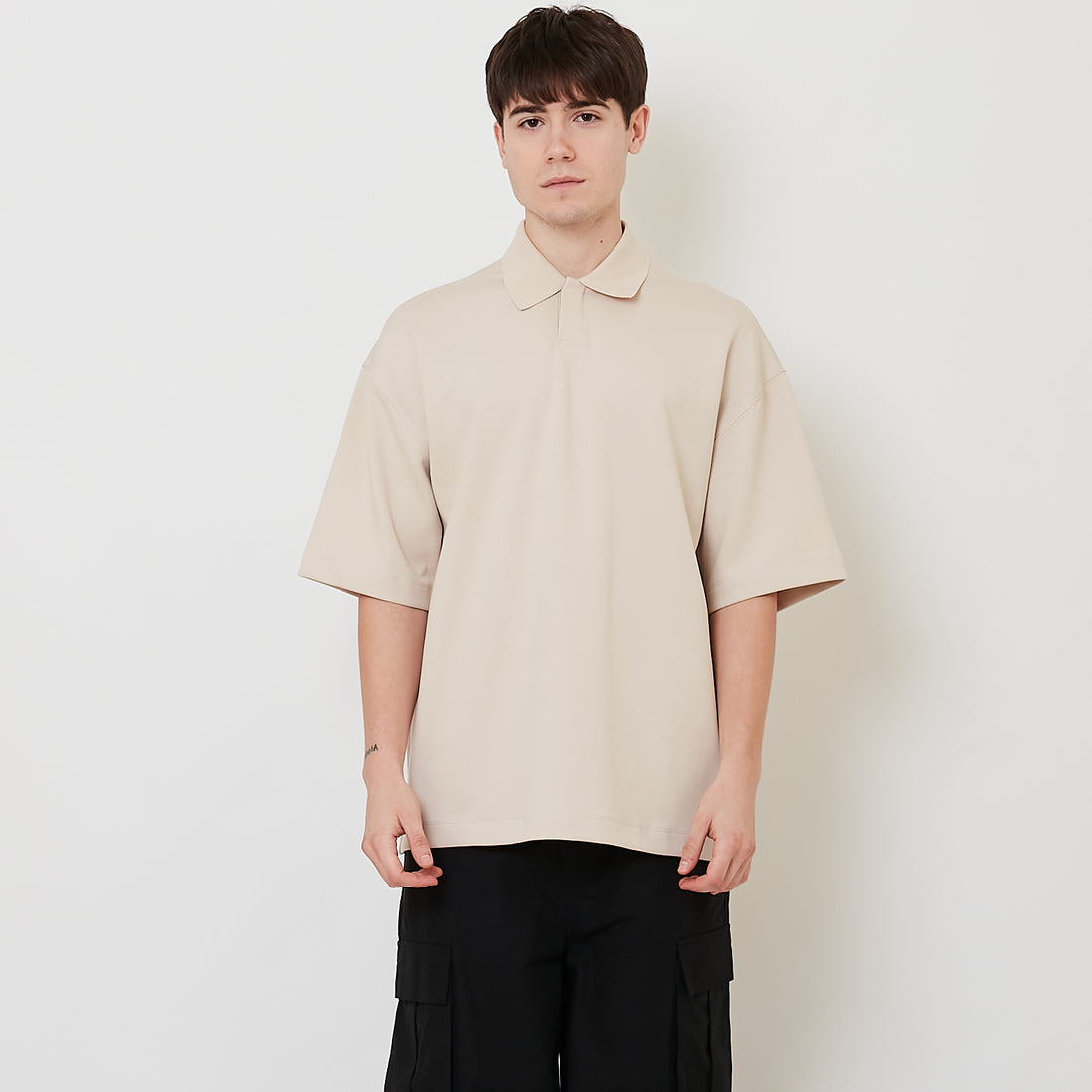Men Oversized Polo Shirt - Beige - SM2512206B