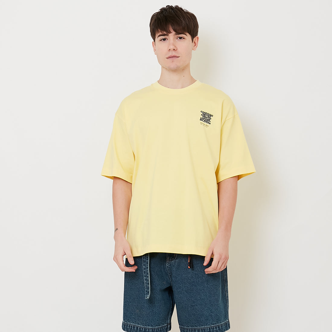 Men Embroidery Oversized Tee - Yellow - SM2512210B