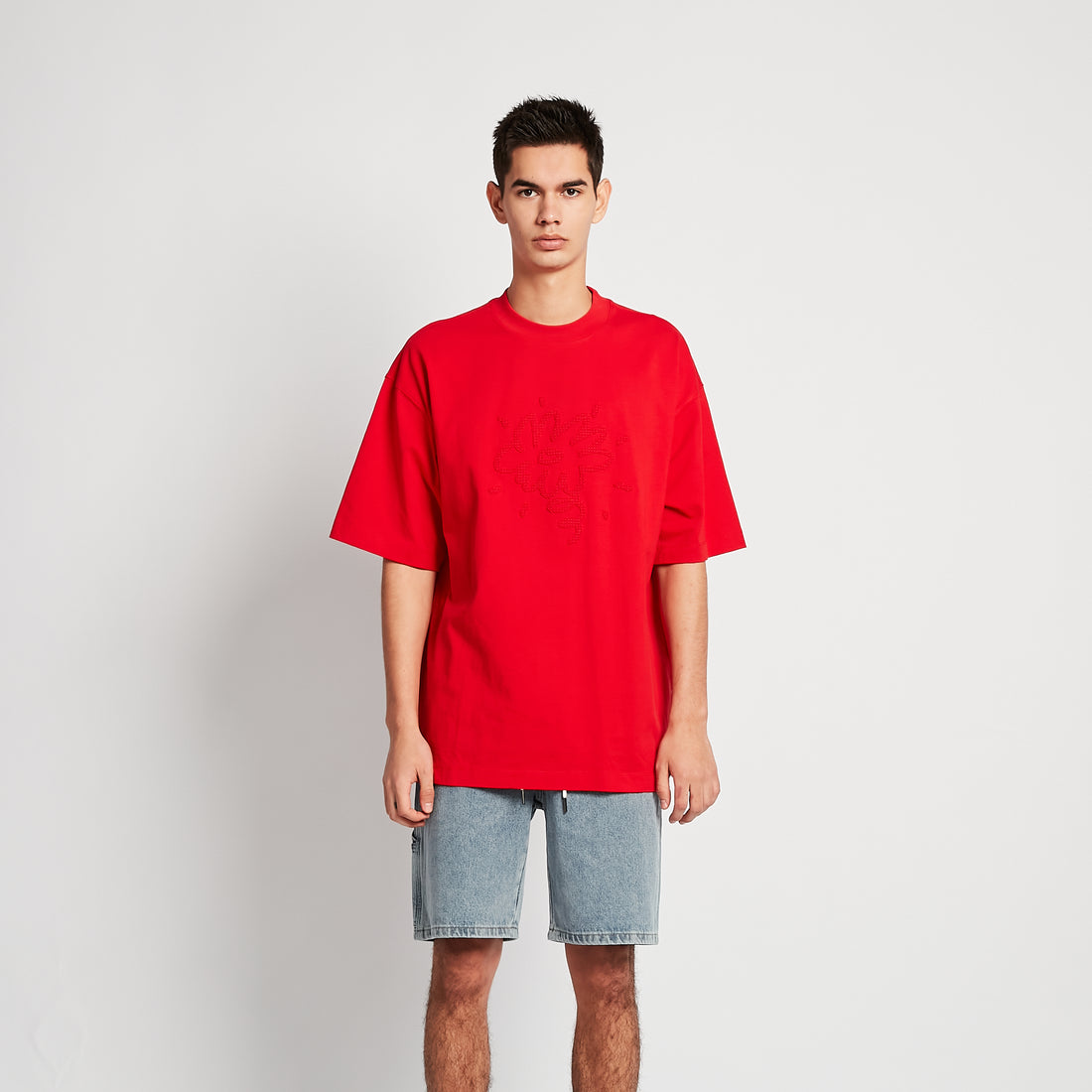 Men Embroidery Oversized Tee - Red - SM2512212C