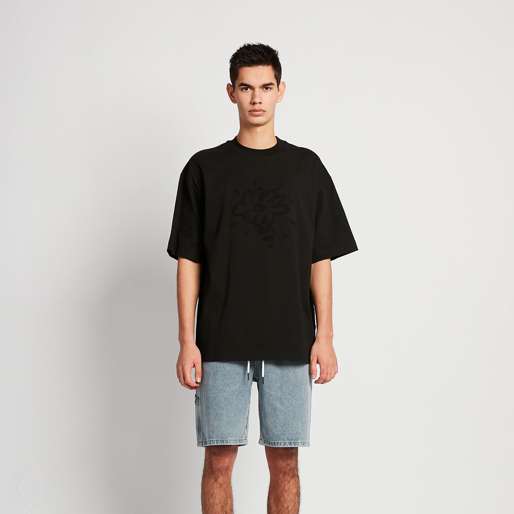 Men Embroidery Oversized Tee - Black - SM2512212D