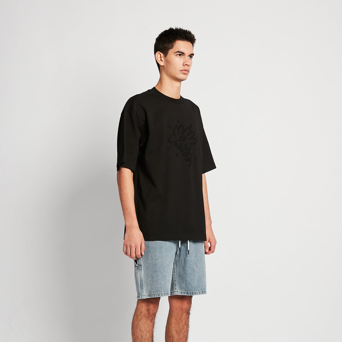 Men Embroidery Oversized Tee - Black - SM2512212D