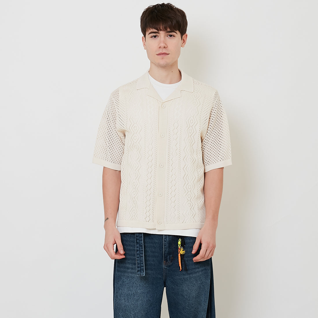 Men Oversized Polo Sweater - Cream - SM2512215A