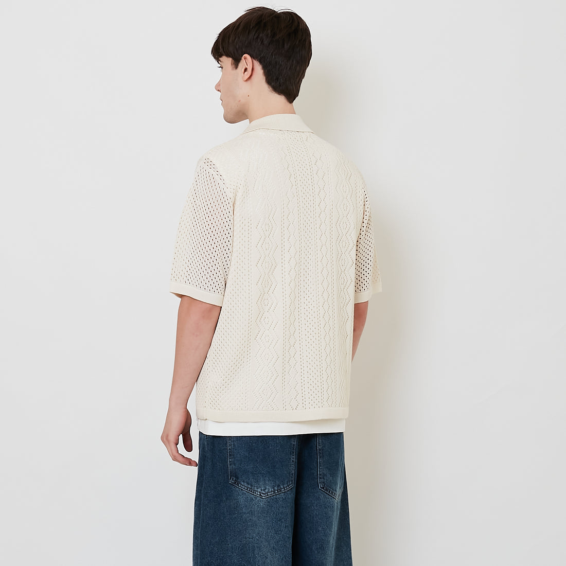 Men Oversized Polo Sweater - Cream - SM2512215A