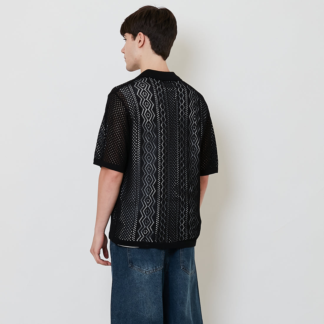 Men Oversized Polo Sweater - Black - SM2512215B