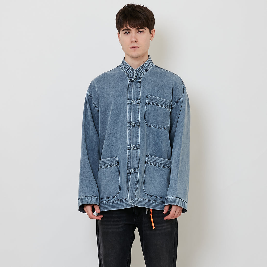 Men Oversized Denim Tang Suit Jacket - Light Blue - SM2512216A
