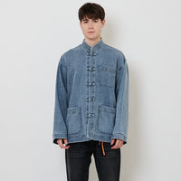 Men Oversized Denim Tang Suit Jacket - Light Blue - SM2512216A