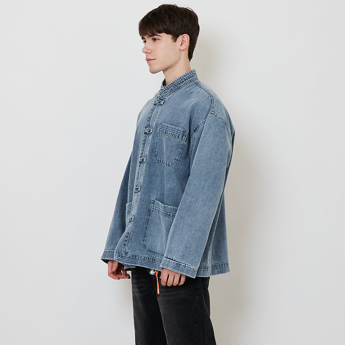 Men Oversized Denim Tang Suit Jacket - Light Blue - SM2512216A