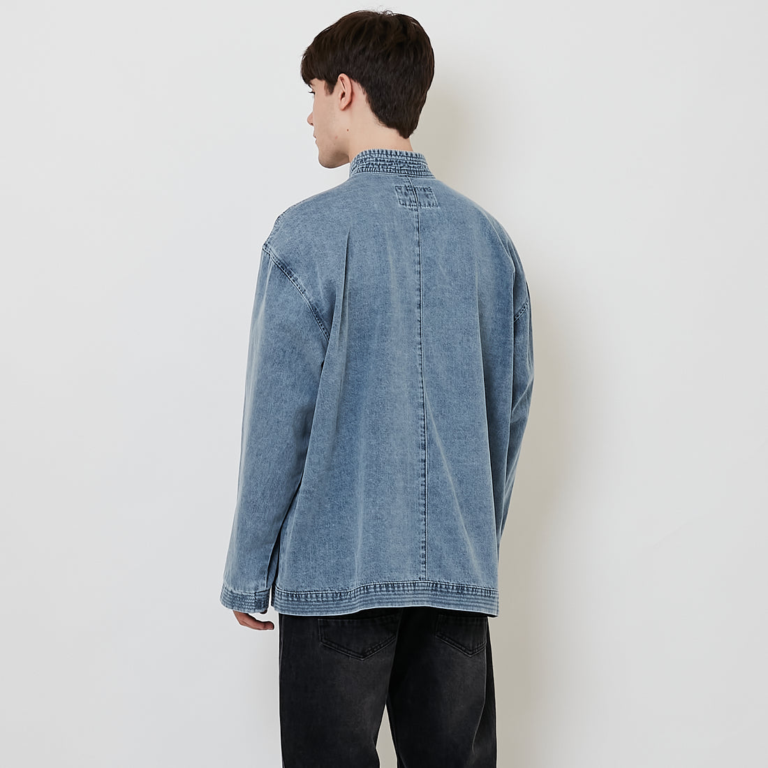 Men Oversized Denim Tang Suit Jacket - Light Blue - SM2512216A