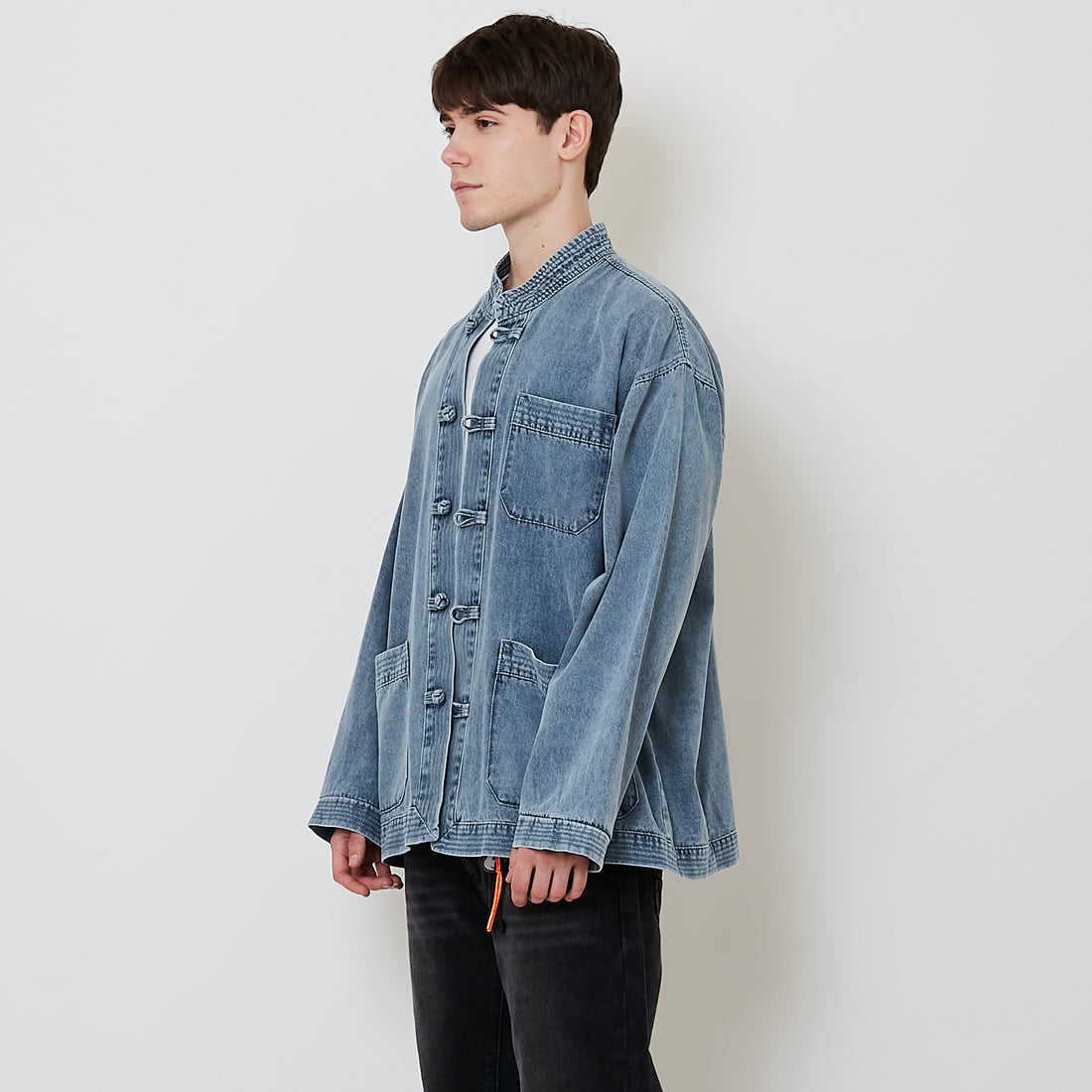 Men Oversized Denim Tang Suit Jacket - Light Blue - SM2512216A