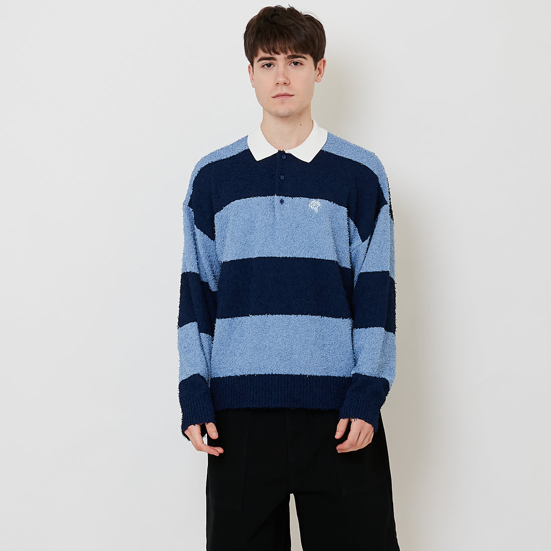 Men Oversized Polo Sweater - Blue - SM2512217A