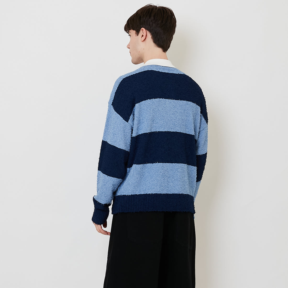 Men Oversized Polo Sweater - Blue - SM2512217A