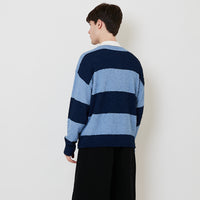 Men Oversized Polo Sweater - Blue - SM2512217A