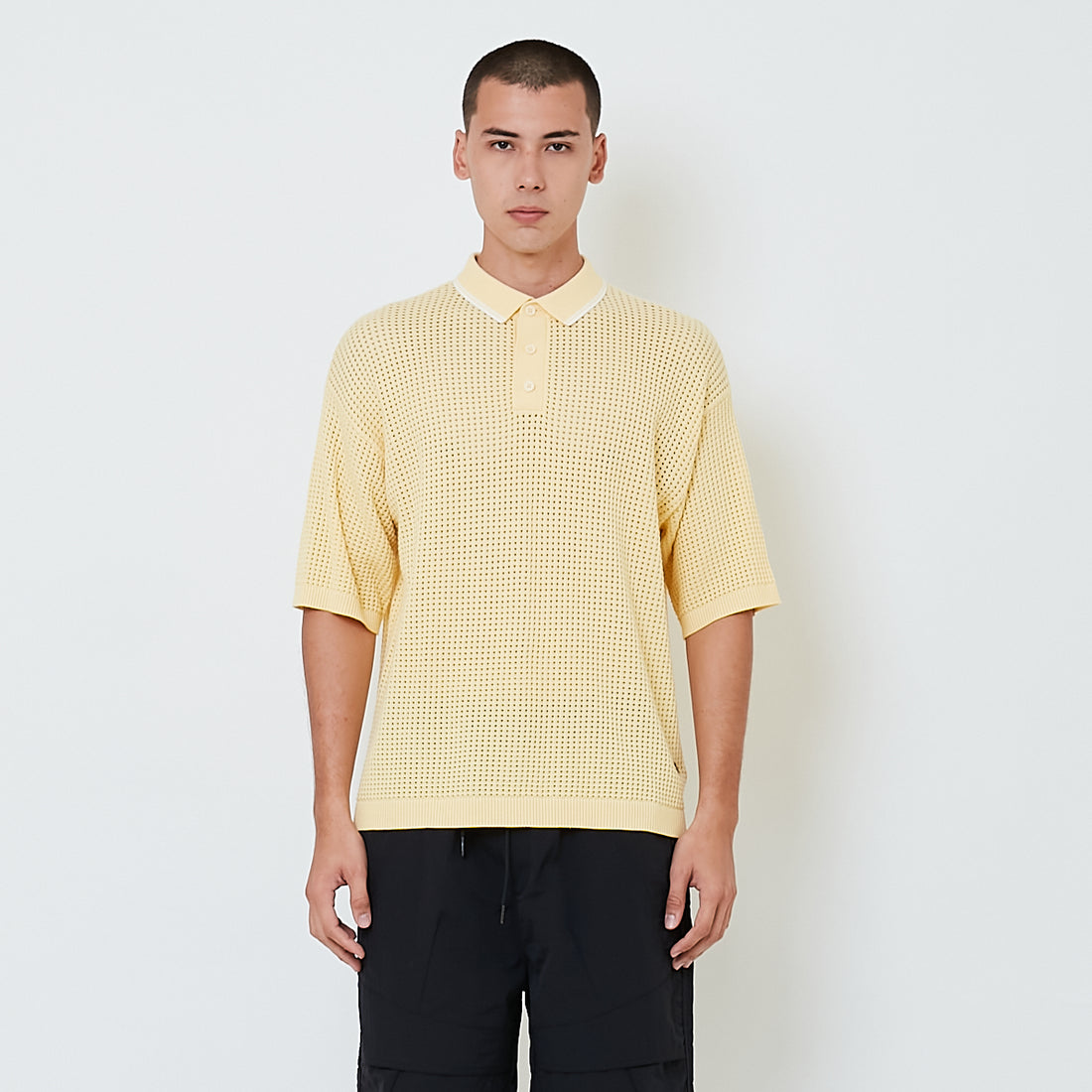 Men Oversized Polo Sweater - Light Yellow - SM2601004A