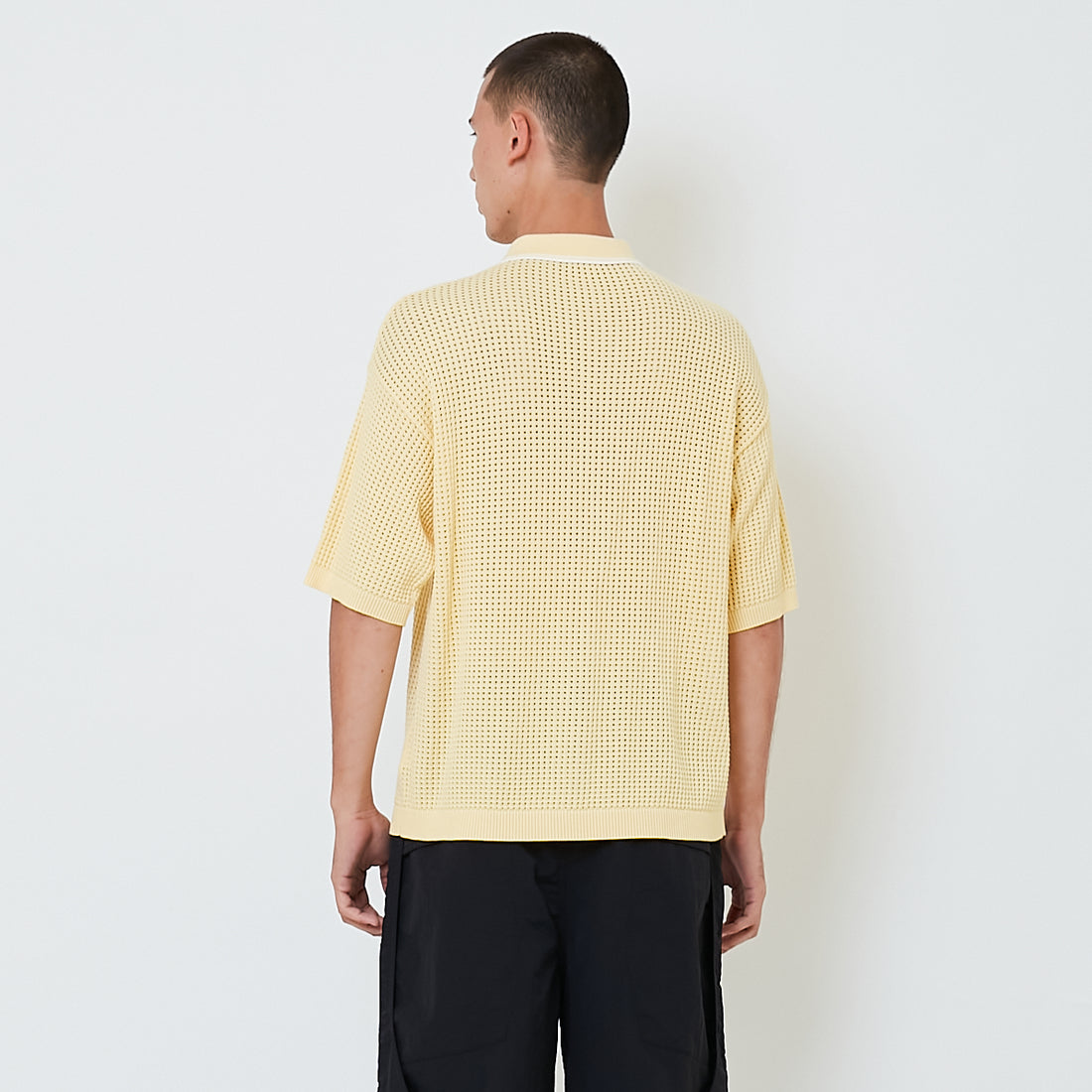 Men Oversized Polo Sweater - Light Yellow - SM2601004A