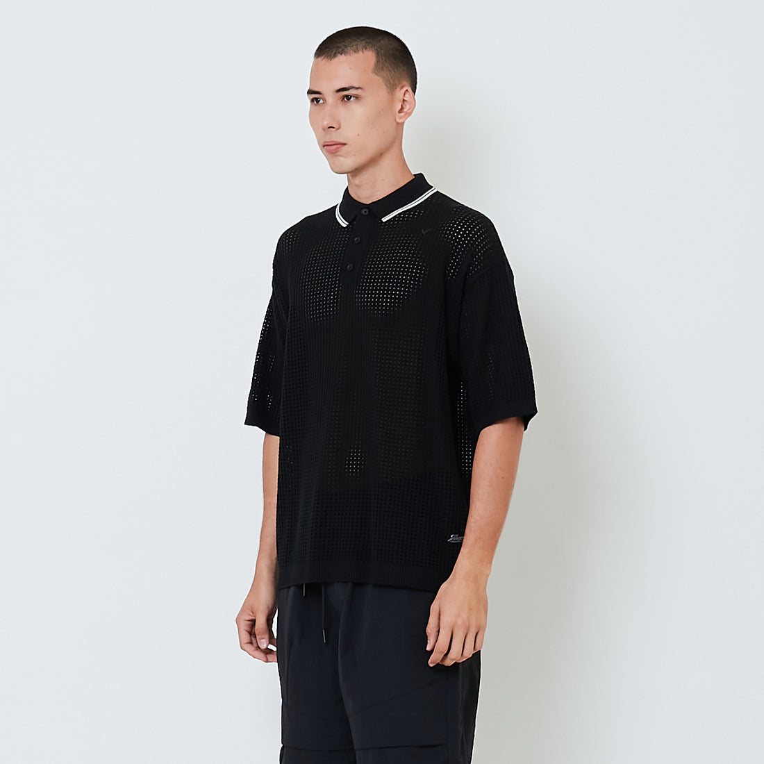 Men Oversized Polo Sweater - Black - SM2601004B