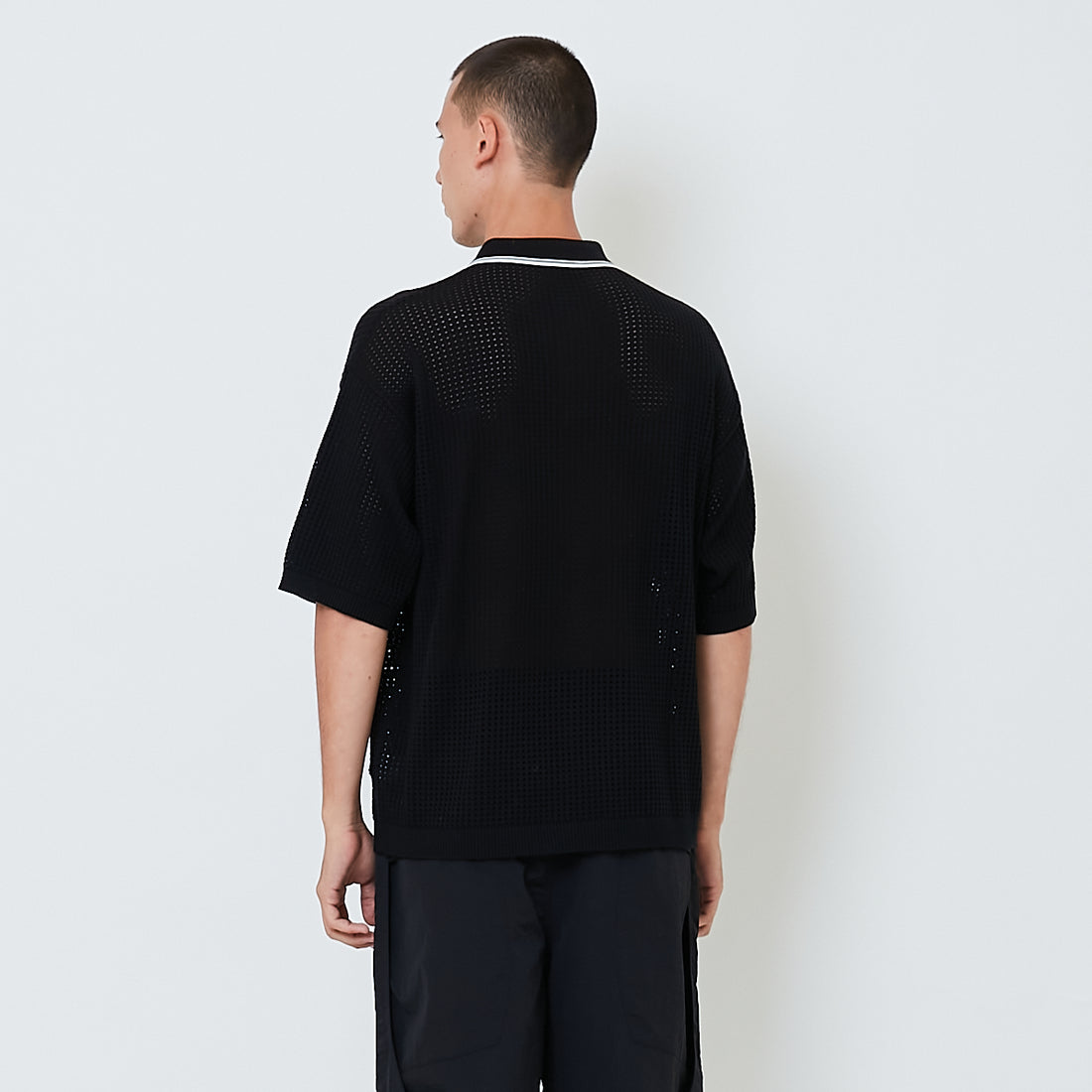 Men Oversized Polo Sweater - Black - SM2601004B