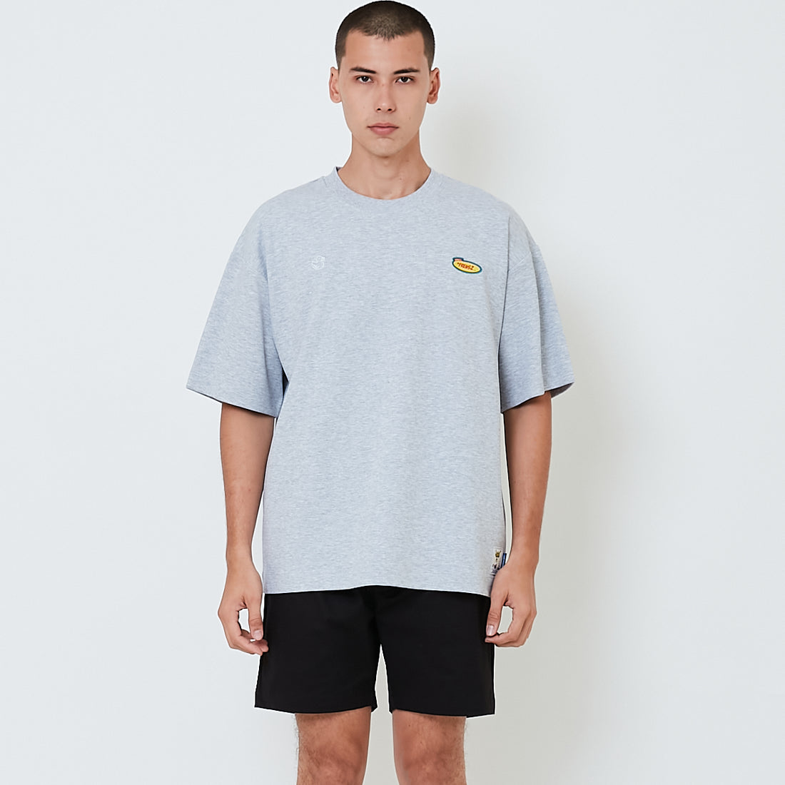 Men Printed Oversized Tee - Melange Grey - SM2601009B