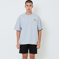 Men Printed Oversized Tee - Melange Grey - SM2601009B