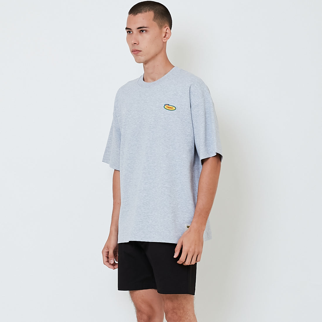 Men Printed Oversized Tee - Melange Grey - SM2601009B