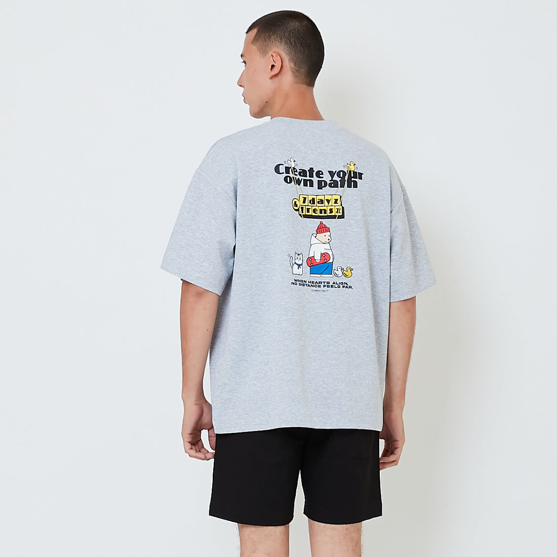 Men Printed Oversized Tee - Melange Grey - SM2601009B