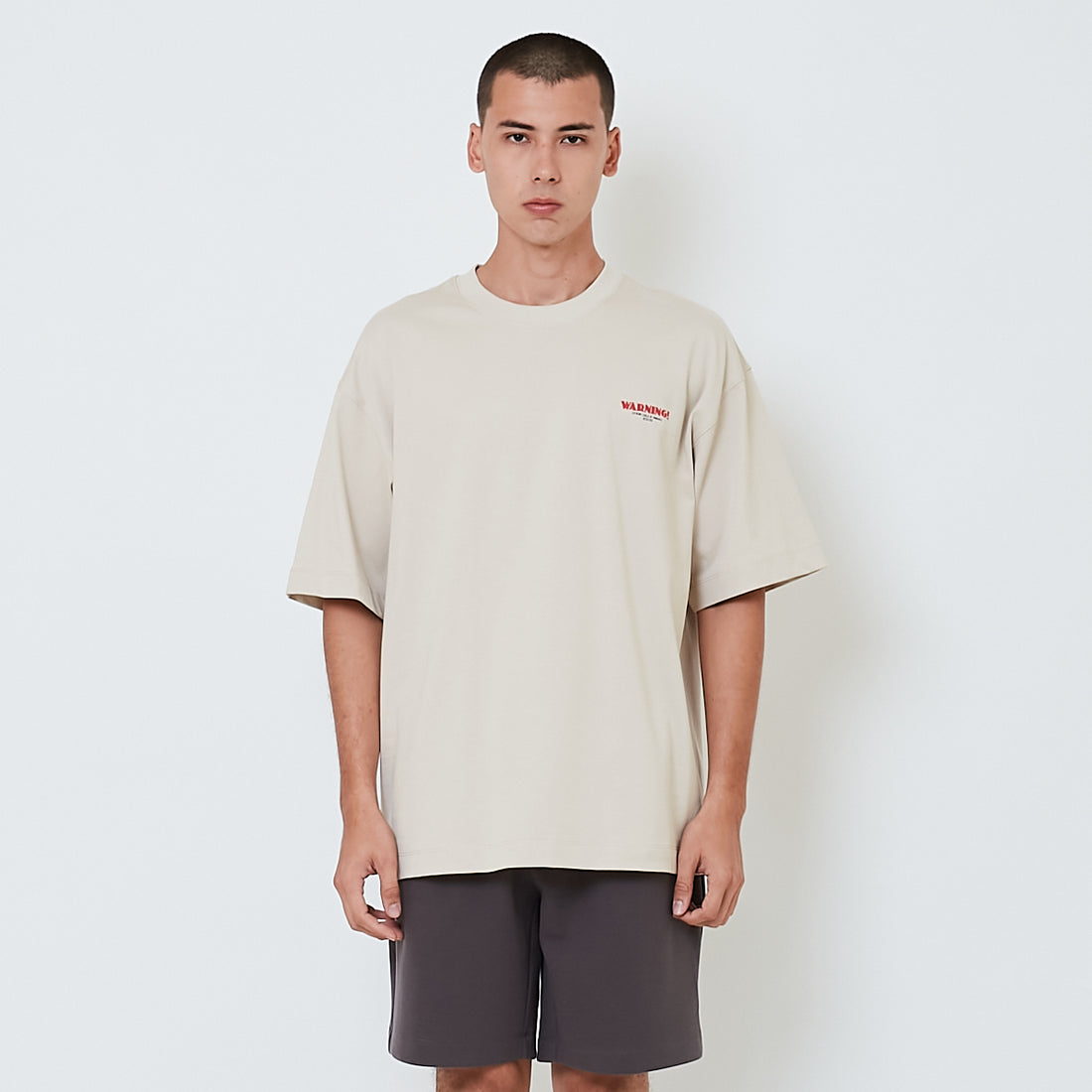 Men Embroidery Oversized Tee - Khaki - SM2601012B