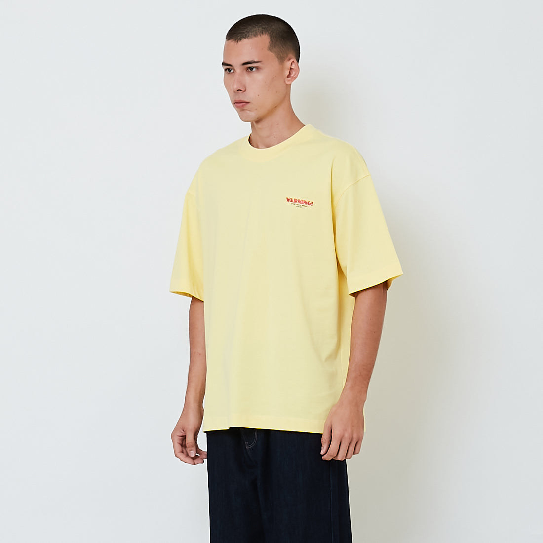 Men Embroidery Oversized Tee - Light Yellow - SM2601012C