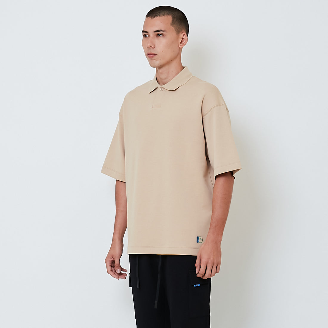 Men Oversized Polo Tee - Khaki - SM2601015B