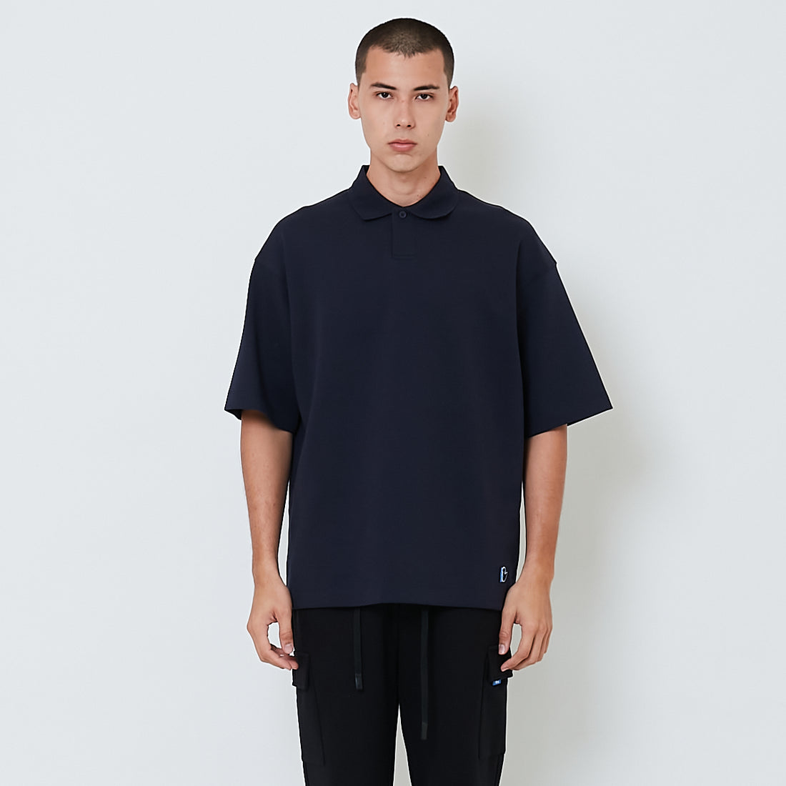 Men Oversized Polo Tee - Navy - SM2601015C