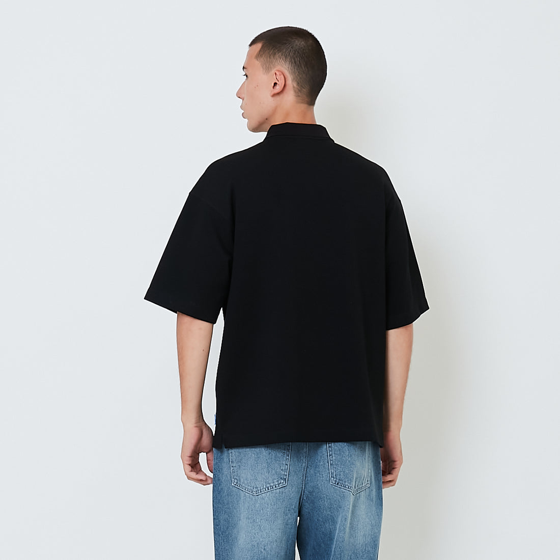 Men Oversized Polo Tee - Black - SM2601015D