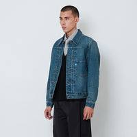 Men Denim Cropped Jacket - Blue - SM2601057A