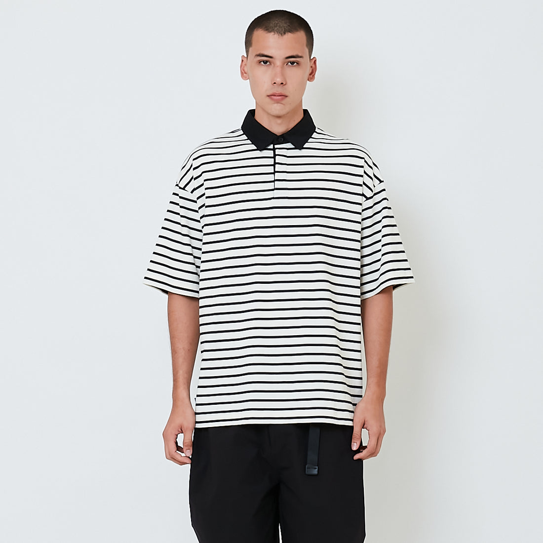 Men Oversized Stripe Polo Tee - Off White - SM2602020A