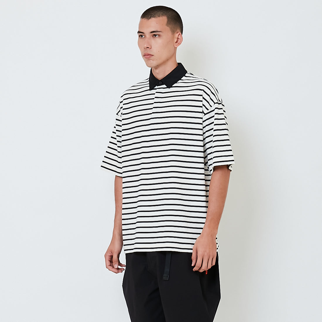Men Oversized Stripe Polo Tee - Off White - SM2602020A