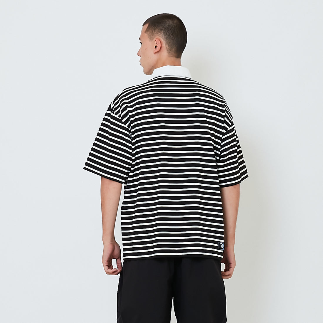 Men Oversized Stripe Polo Tee - Black - SM2602020C