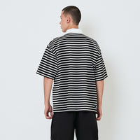 Men Oversized Stripe Polo Tee - Black - SM2602020C