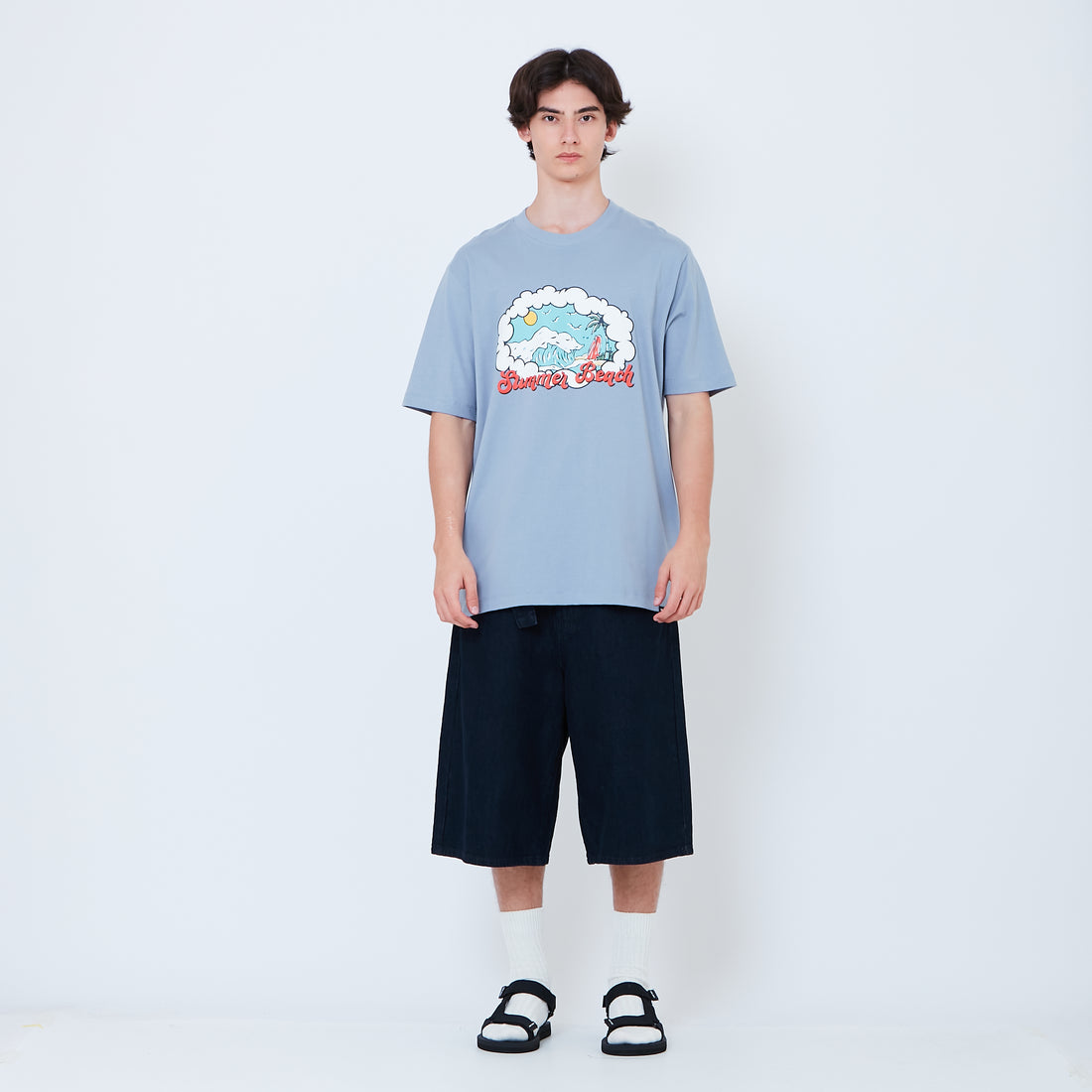 Men Wide Leg Jorts - Dark Blue - SM2602022B